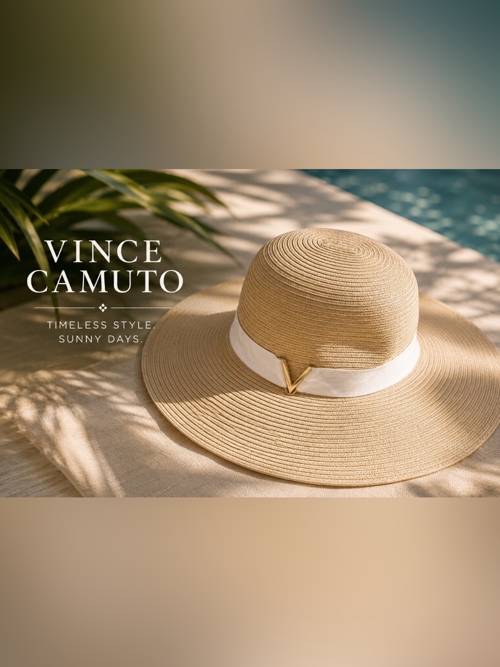 Vince Camuto Wide-Brim Straw Sun Hat with White Band